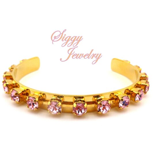 Light Rose Cuff Bangle Bracelet made with Genuine Austrian Crystals in 6mm - Picture 2 of 6